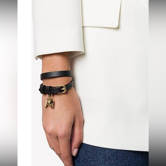 ALEXANDER MCQUEEN SKULL LEATHER DOUBLE WRAP BRACELET NEW - Picture 2 of 4